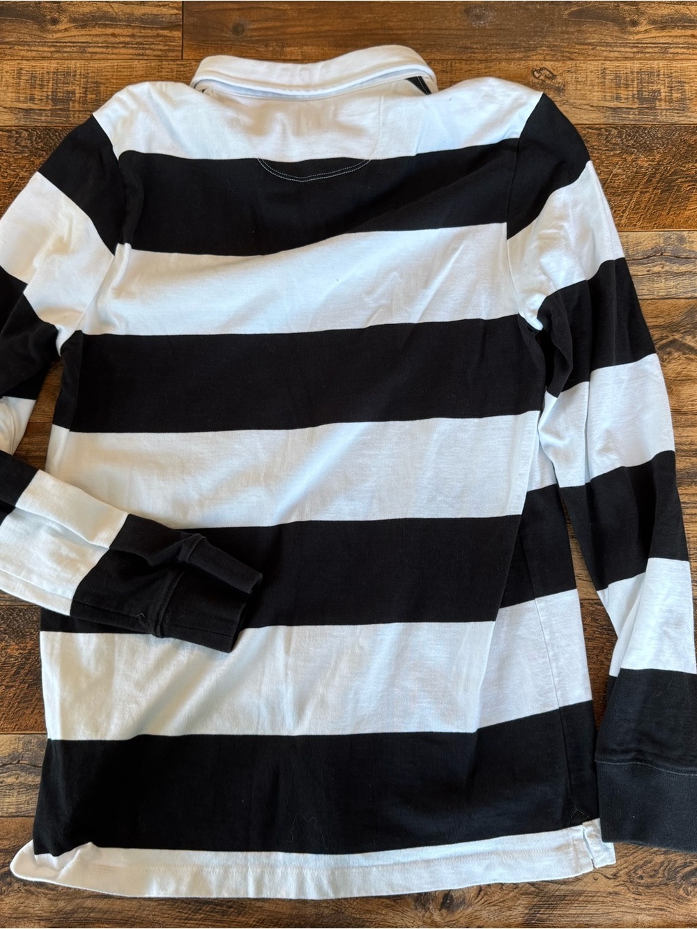 Vans Men’s Black White Striped Rugby Polo Long Sleeve Shirt M 100% Cotton - Picture 6 of 7